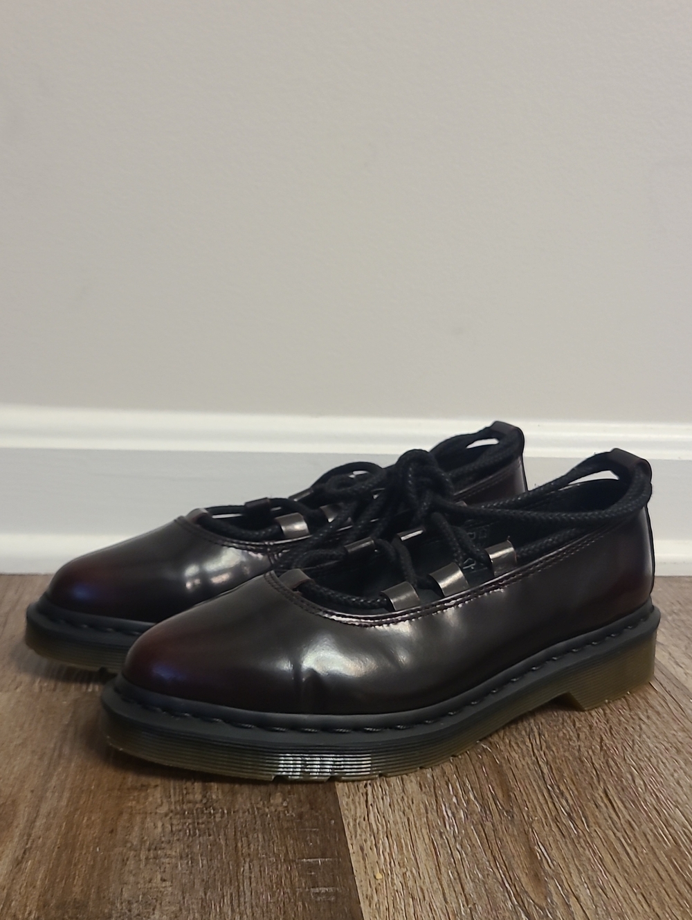 Dr Martens Elphie Cherry Red Arcadia Lace Up Ballet Flats